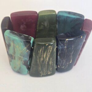 Vintage Runway Abstract Marble Design Acrylic Statement Chunky Bracelet